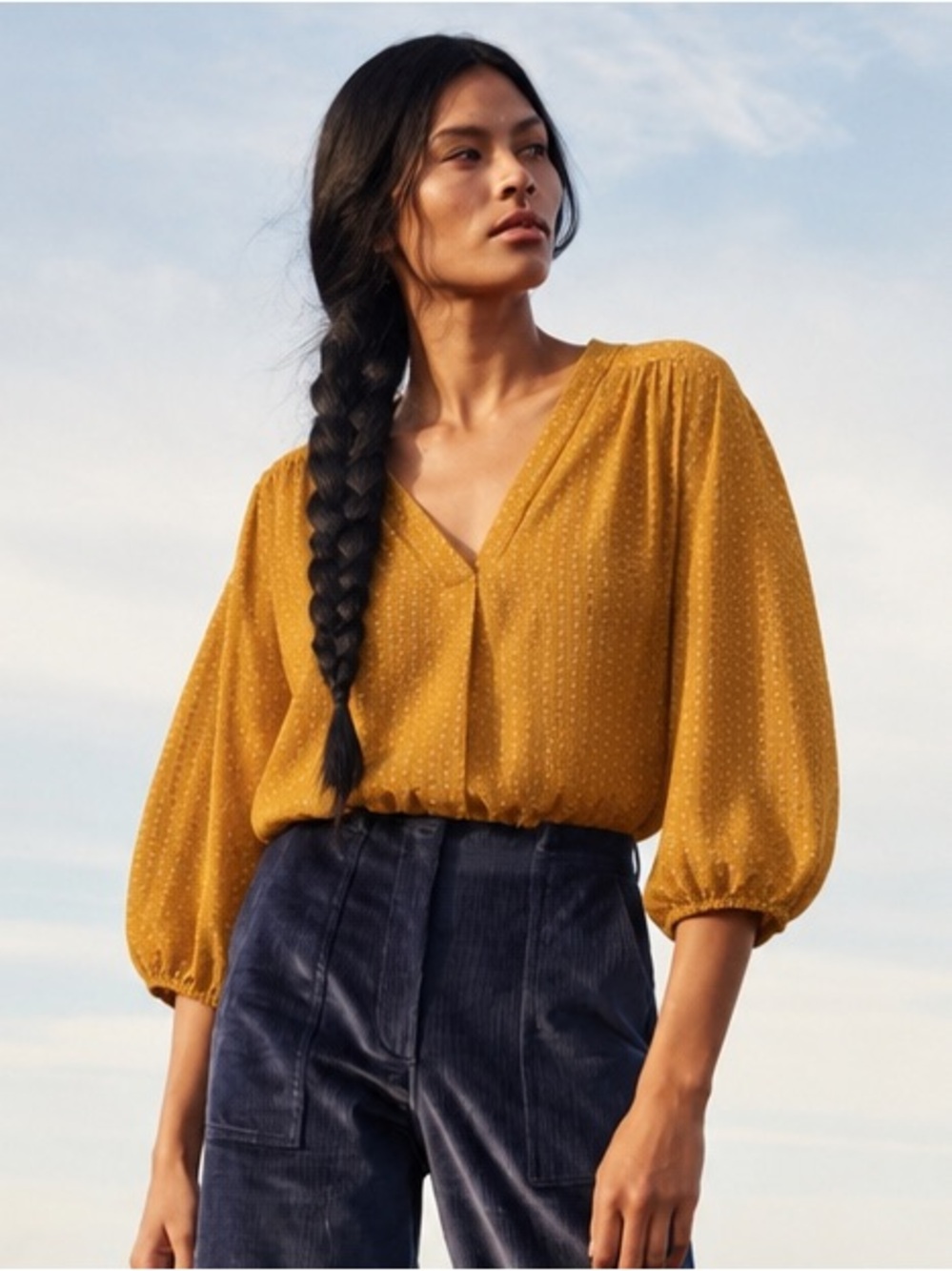 Jon & Anna Mustard Dot V-Neck Blouse